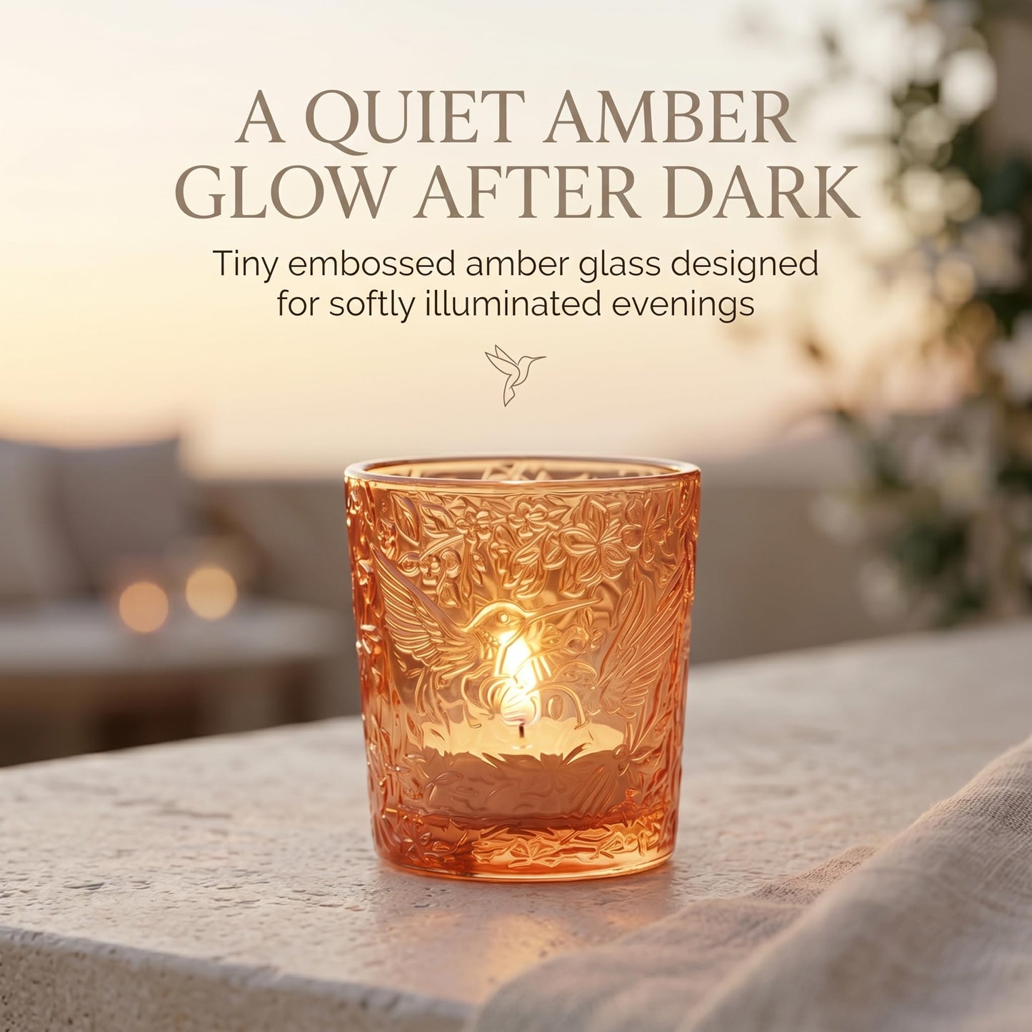 6 Pack Hummingbird Embossed Glass Candle Holders Votive Tealight Holders with Patent Design, Decorative Glass Cups for Wedding Centerpieces, Parties, and Home Decor (Pumpkin Spice)