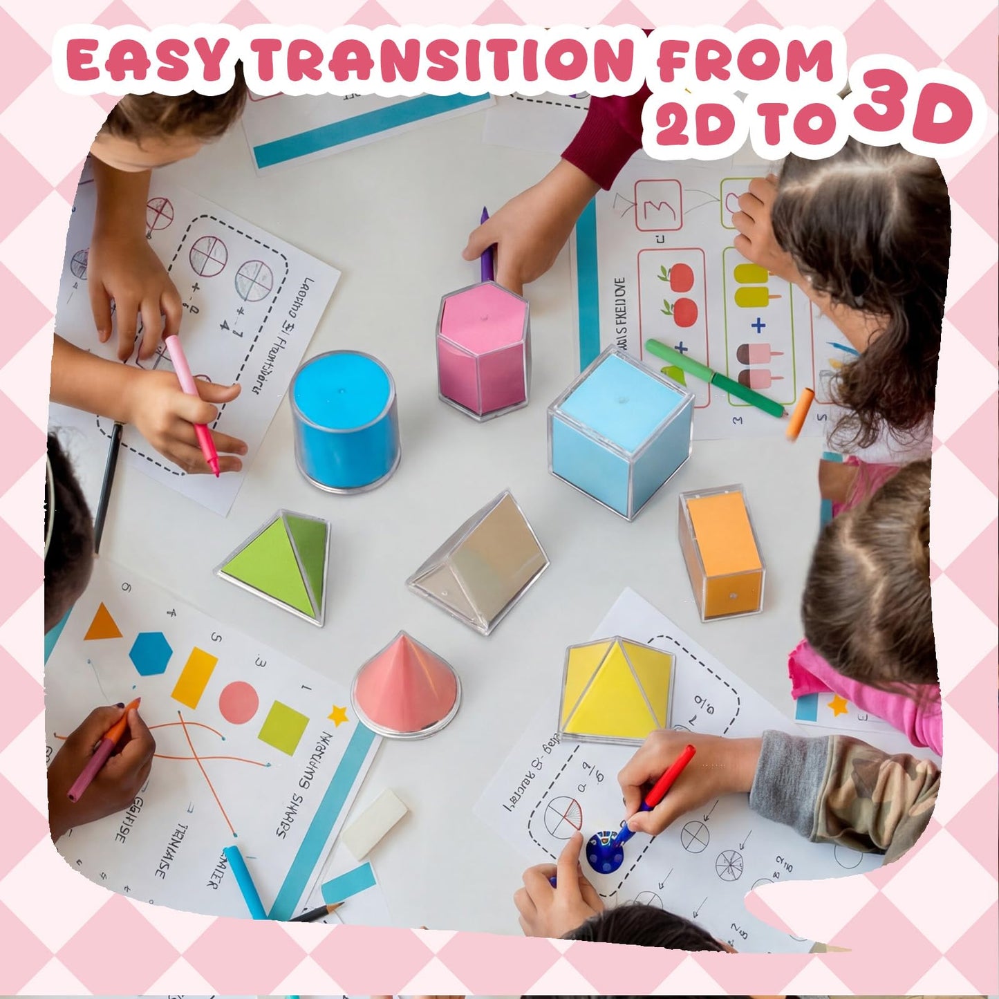 Faccito Geometric Solids 3D Shapes & 2D Folding Nets Folding Shapes Early Math Multicolored Blocks Manipulatives and Geometry Set for Classroom Homeschool Math Teacher Supplies (8 Styles)
