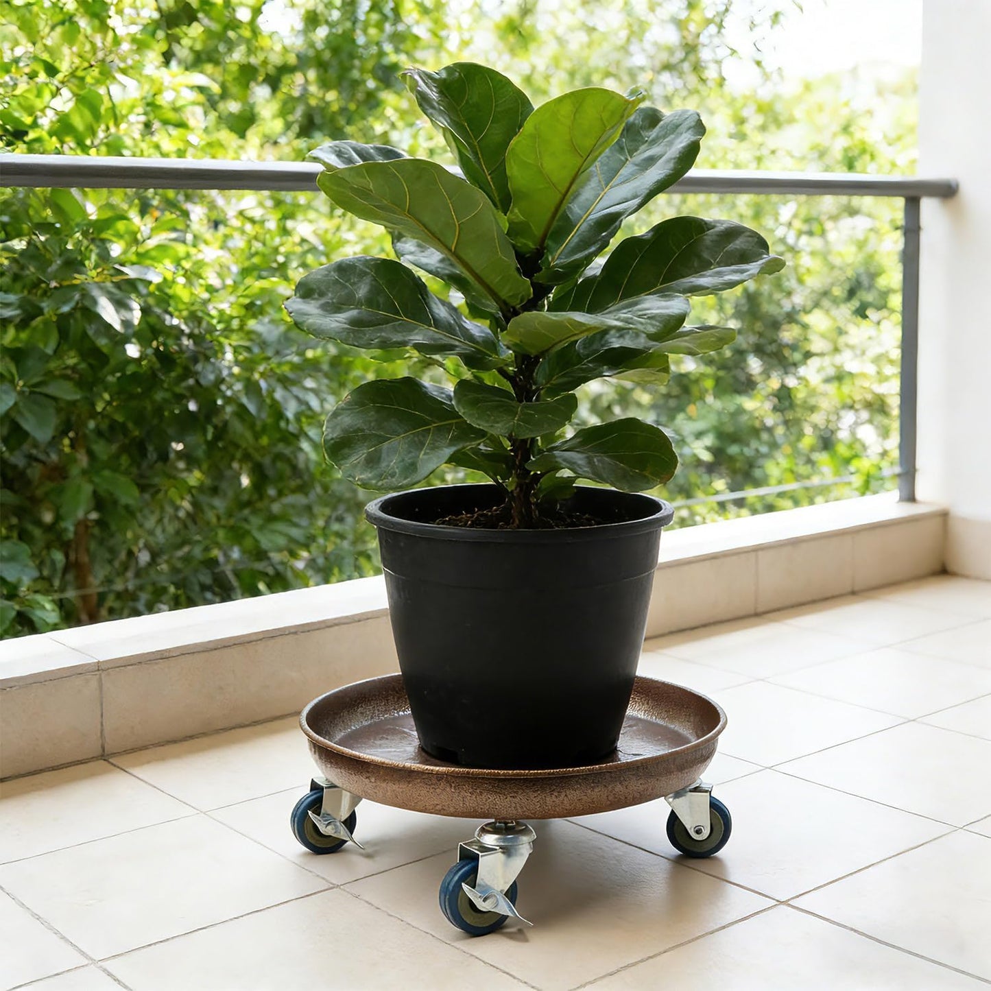YUFDA 2 Pack 12.2 Inch Metal Plant Caddy With Lockable Wheels,Plant Stand Dolly for Heavy Planter,Wheeled Planter Saucer Tray,Rolling plant stand,Heavy-Duty Plant Caddy for Indoor and Outdoor(Copper)