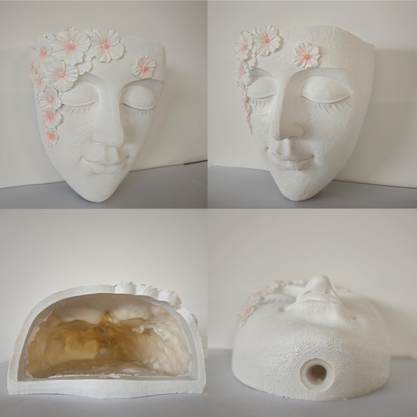 Face Shape Wall Planter Elegant White Resin Wall-Mounted Head Pot with Drainage Hole Unique Small Vase Holder for Succulents, Hanging Plants & Home Decor Beautiful Gift for Plant Lovers