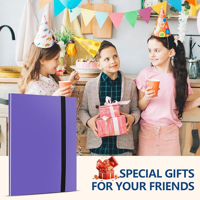 Card Binder, EDUDIIU 9 Pockets Premium Trading Card Binders, Cards Collection Binder Album, Side Loading Yugioh Holder Book for Sport, Football, Baseball Collector - Purple