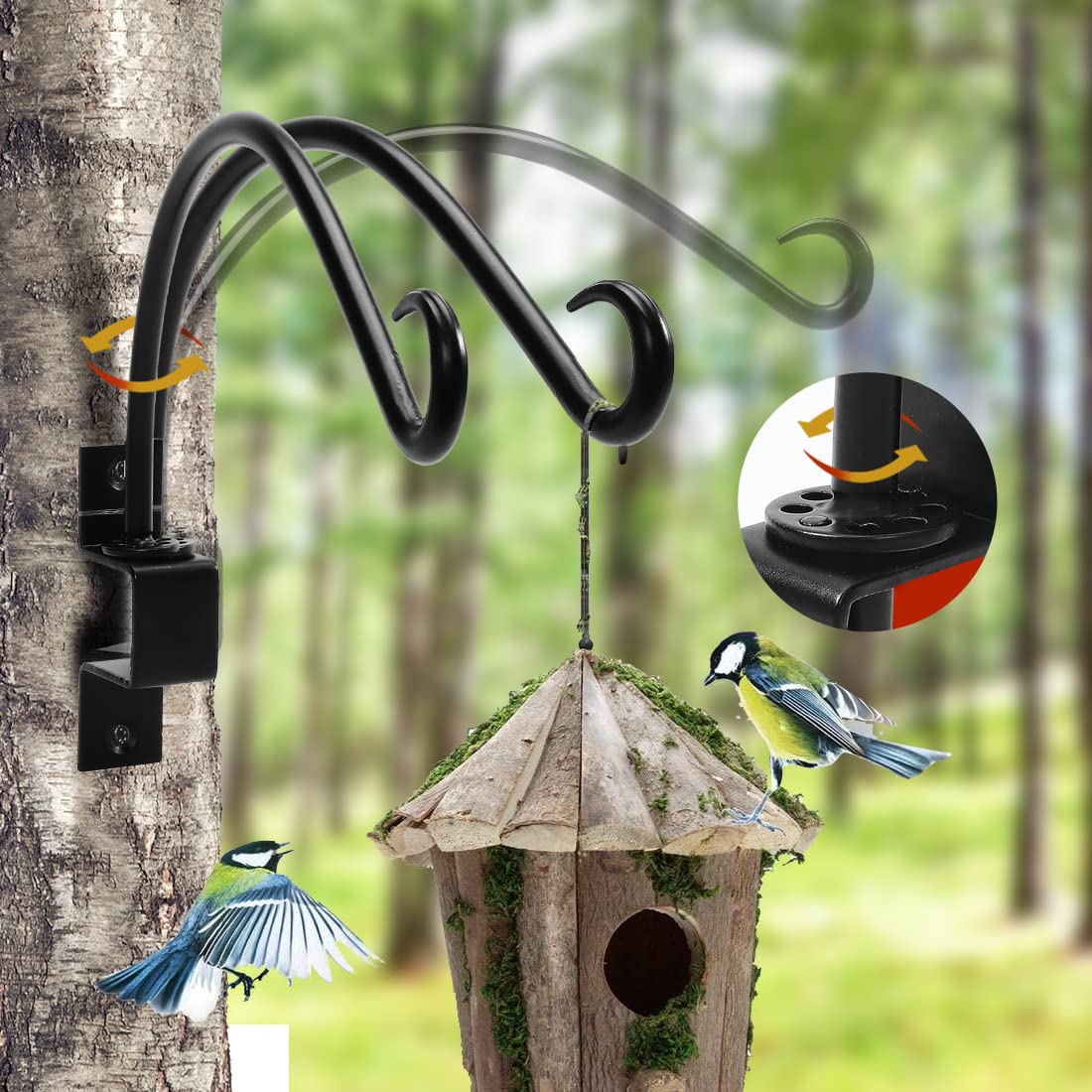 Maosen 12 Inches Swivel Plant Hangers Outdoor - 2 Pack Black Iron Plant Hanging Hook Bracket for Flowers Baskets Planter Pots Bird Feeder Lanterns Wind Chimes