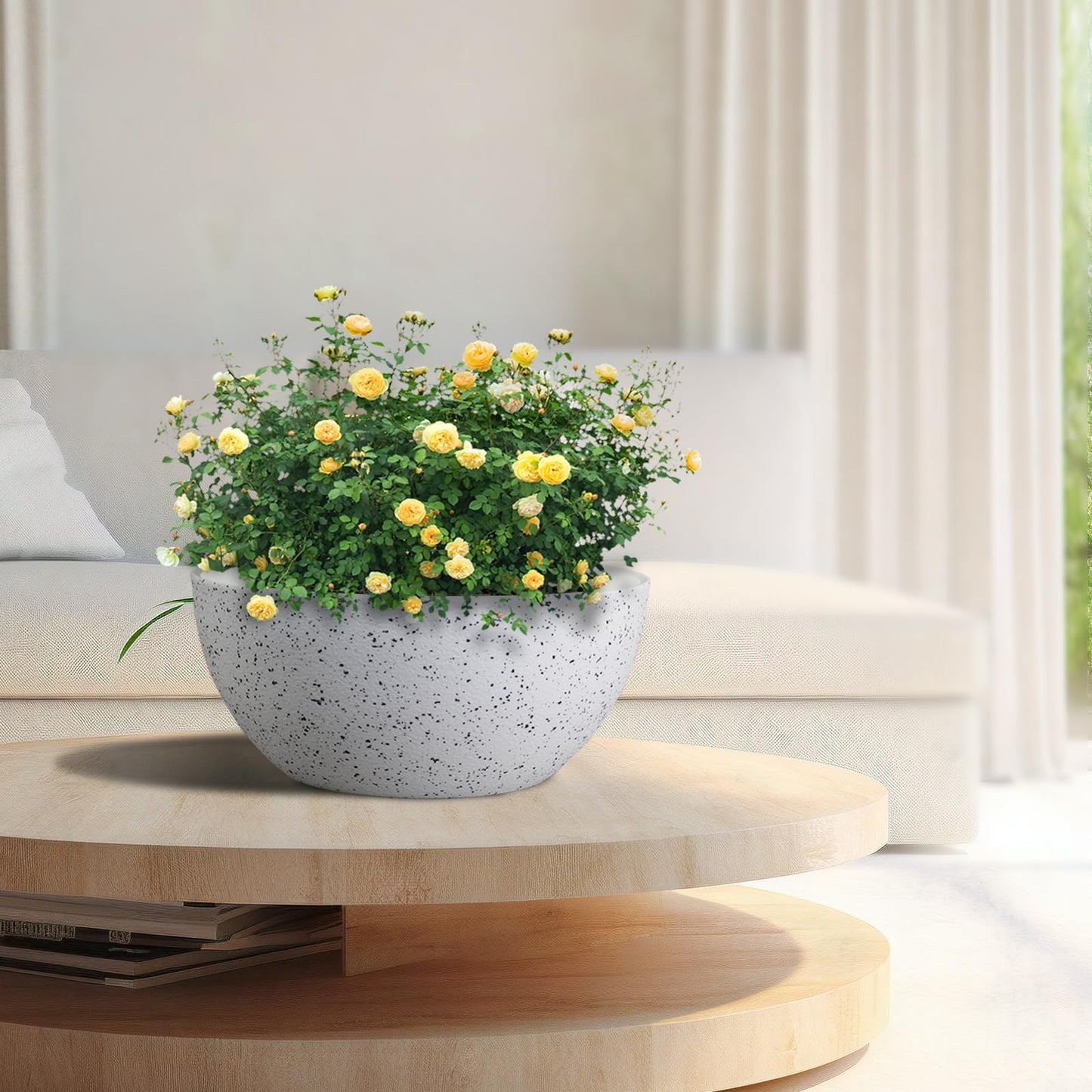 WSMKSZ 10 inch Hanging Planters for Outdoor Indoor Plants with Drainage Holes and Chain, 2 Pack Round Hanging Flower Plant Pots for Garden Home Porch Decor, Speckled White