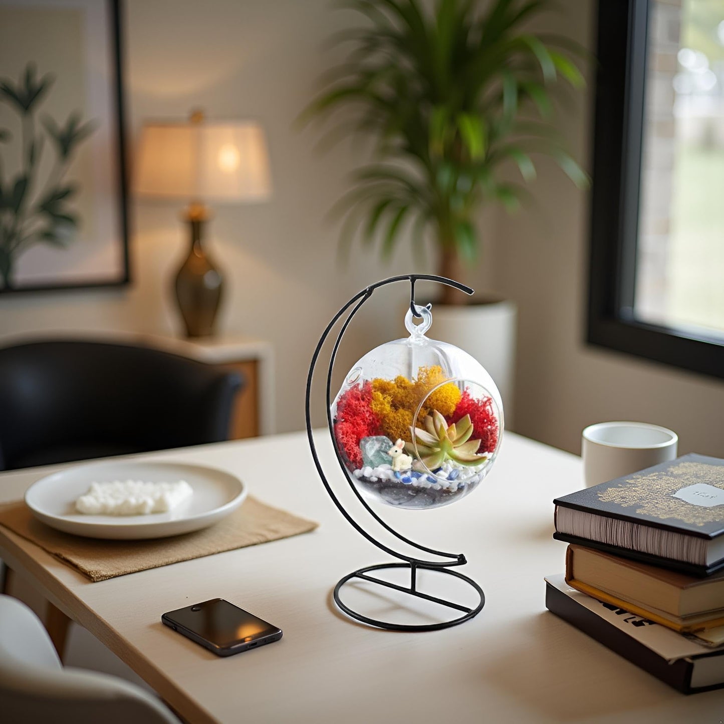 Creations by Nathalie DIY 5" DIY Globe Terrarium Kit - Build Your Own Glass Terrarium for Adults & Teens with Moss, Crystals, Tools & Decorative Figurine - Mini Ecosystem (Plant Not Included)