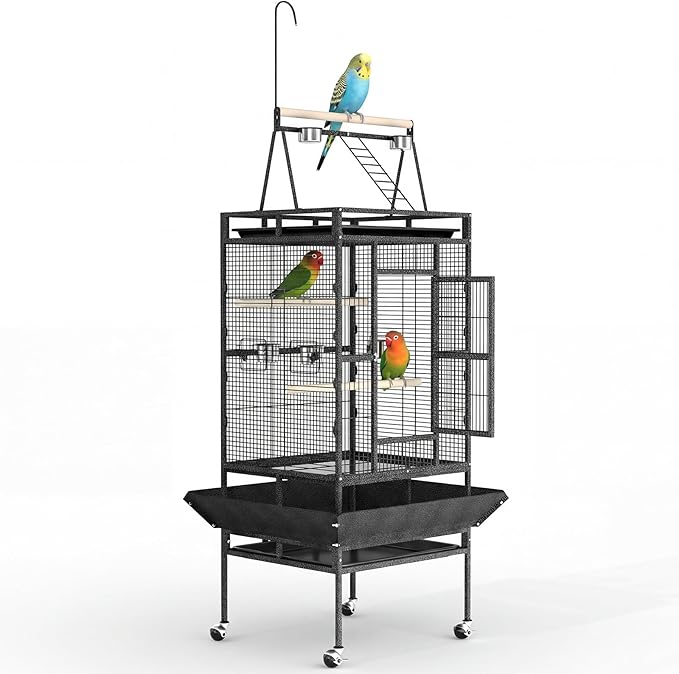 Garvee 82" h Large Bird Cage, Rolling Parakeet Cage with Play Top, Bird Rope Perche, Big Bird Cages for Parrots, Parakeets, Cockatiels, Conures-White