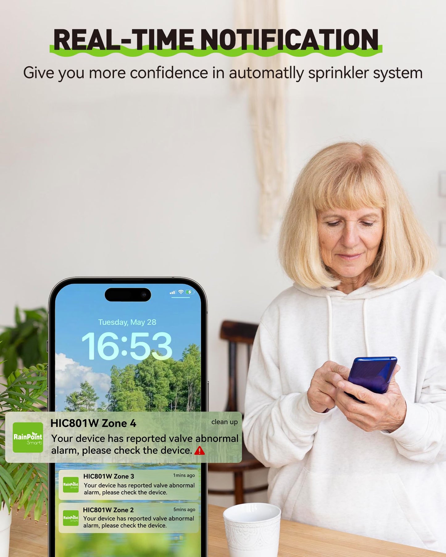 RAINPOINT Sprinkler Controller 8 Zone, Local Weather-Based Smart Irrigation Controller, WiFi Sprinkler Timer for Sprinkler System,Yard,Lawn