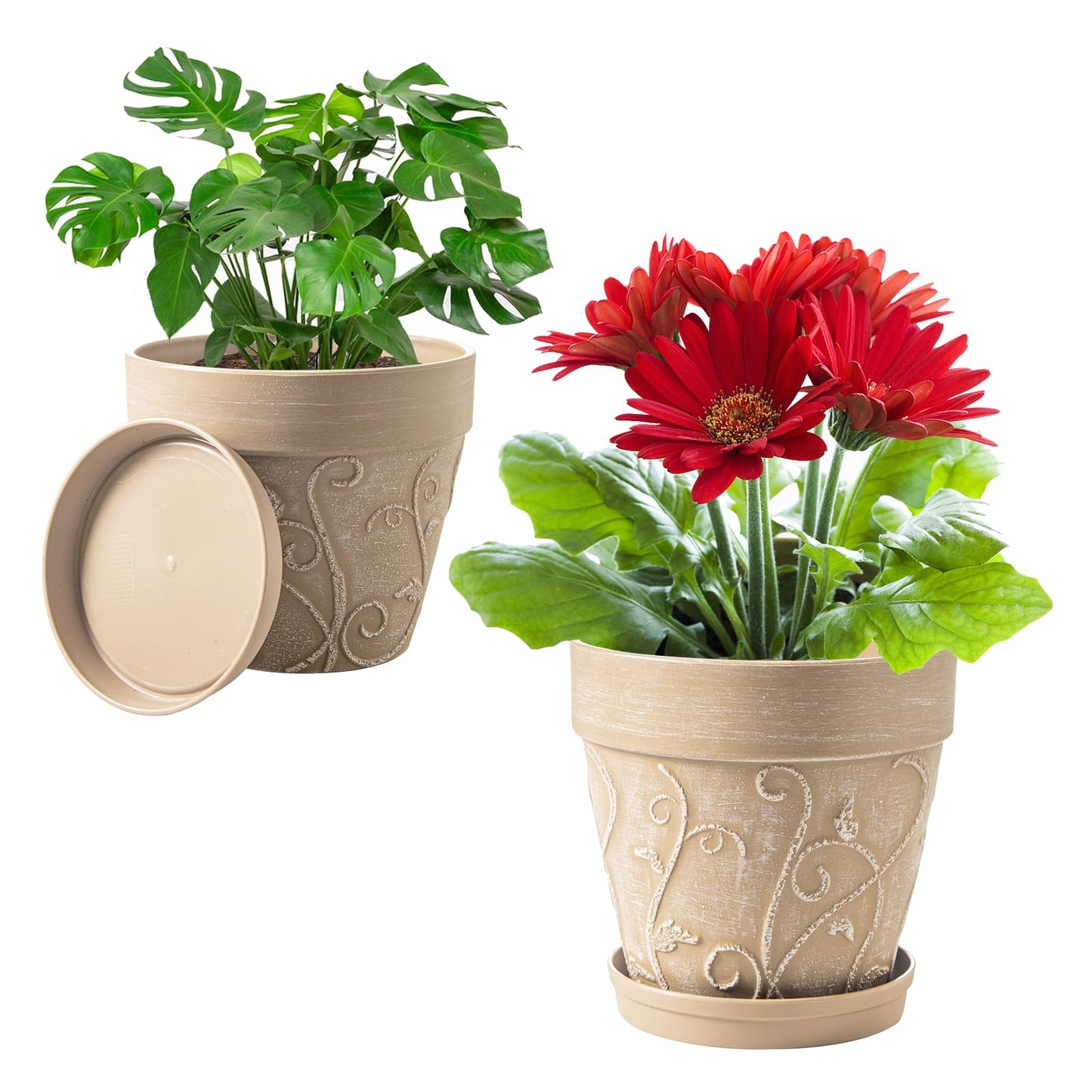 Melphoe Self Watering Pots for Indoor Plants, 6.5/5.3 Inch 2 Pack and 2Pack 7/8 inch Flower Pots