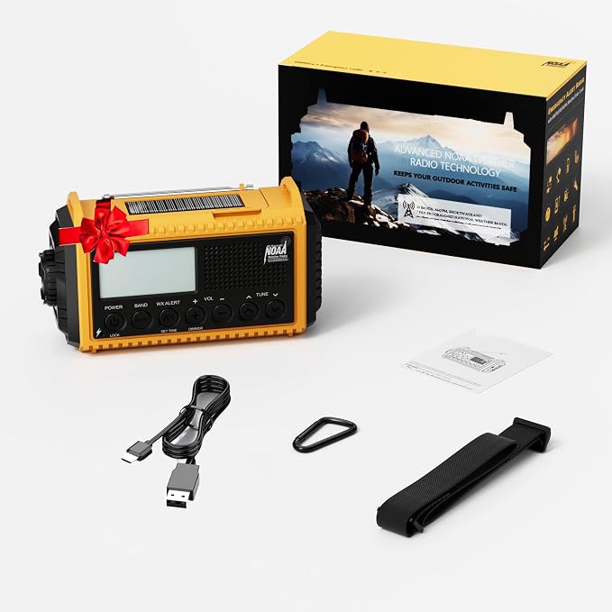Eoxsmile NOAA Emergency Weather Radio - 5000mAh Solar/Hand Crank/Battery AM/FM/SW with USB Charger, LED Flashlight & SOS Alert, Clock, Portable Survival Radio for Power Outage, Hurricanes, Camping