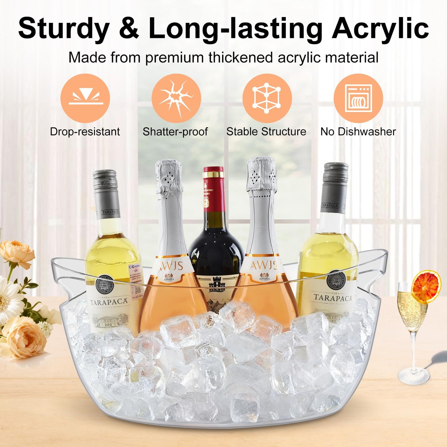 Blaithom 2-Pack Ice Buckets for Parties, 7.5L Clear Acrylic Beverage Tub