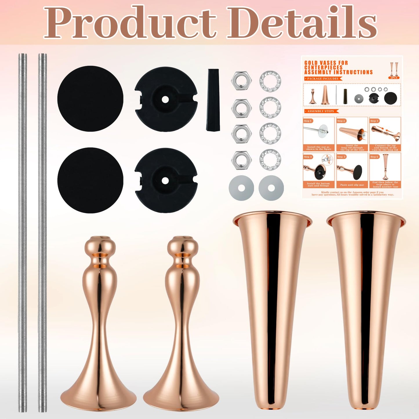 Gold Vase for Wedding Centerpiece, 2Pcs Metal Trumpet Vase 22" Tall Flower Stand for Wedding Table Centerpiece Decoration Floral Arrangement for Reception Bridal Party Decor