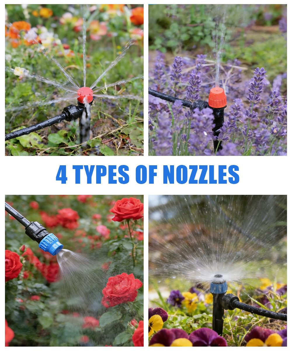 237FT All Quick-Connect Drip Irrigation System Kit with 40 Adjustable Nozzles, UV-Proof 1/2" & 1/4" PE Tubing, for Greenhouse, Lawn & Potted Plants Watering (40FT + 197FT)