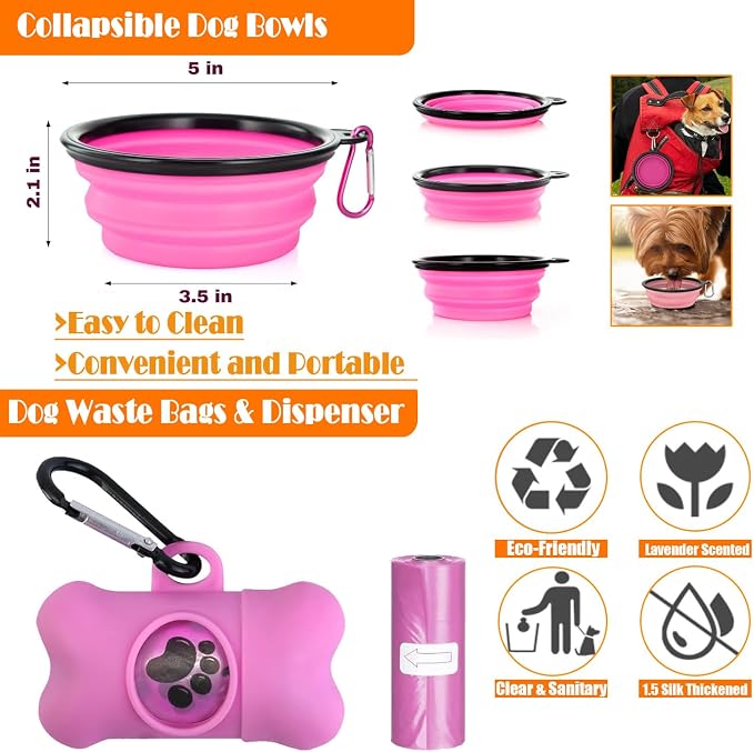 LOBEVE No Pull Dog Harness, Collar & Leash Set | Includes Dog Seat Belt, Collapsible Bowls & Poop Bag Dispenser. Ideal for Training, Walking, Hiking. Fits Small to Large Dogs(Pink-XL)