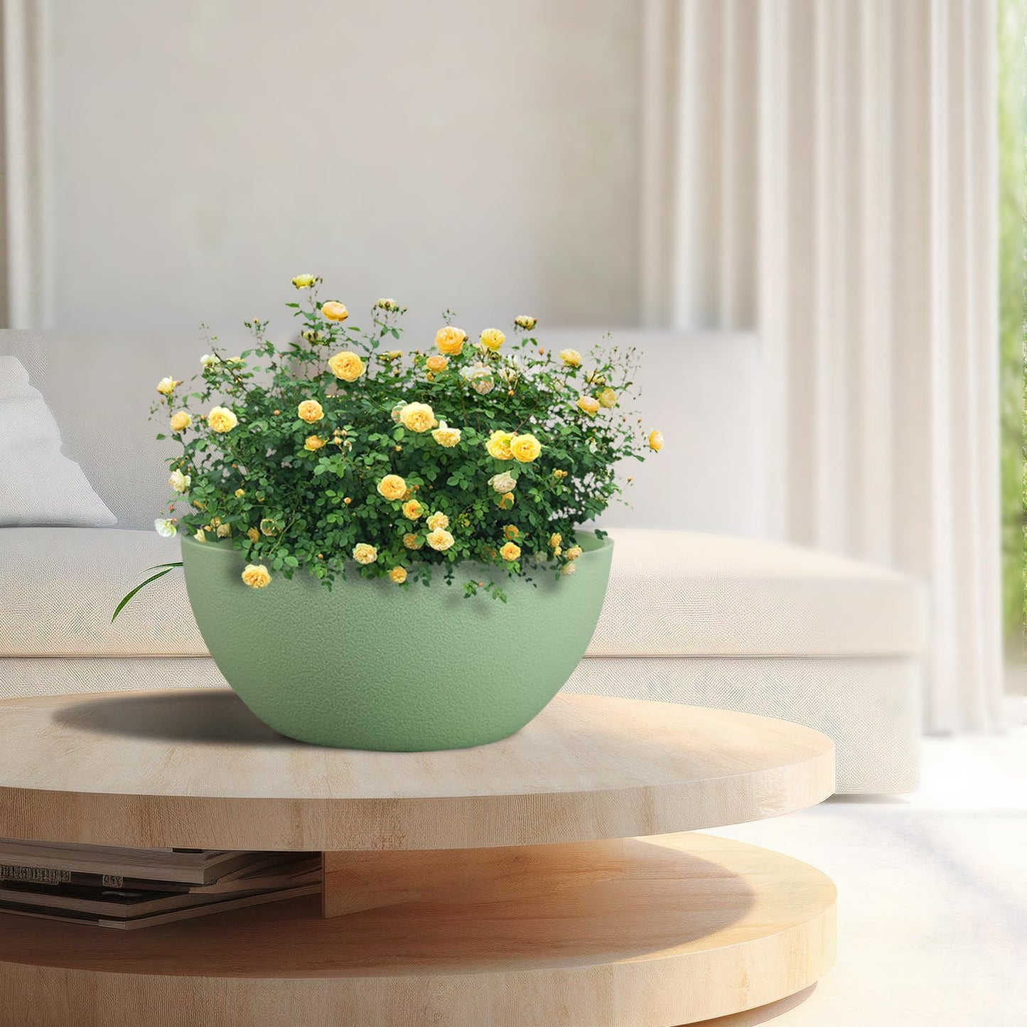 WSMKSZ 10 inch Hanging Planters for Outdoor Indoor Plants with Drainage Holes and Chain, 2 Pack Round Hanging Flower Pots for Garden Home Porch Decor,Green