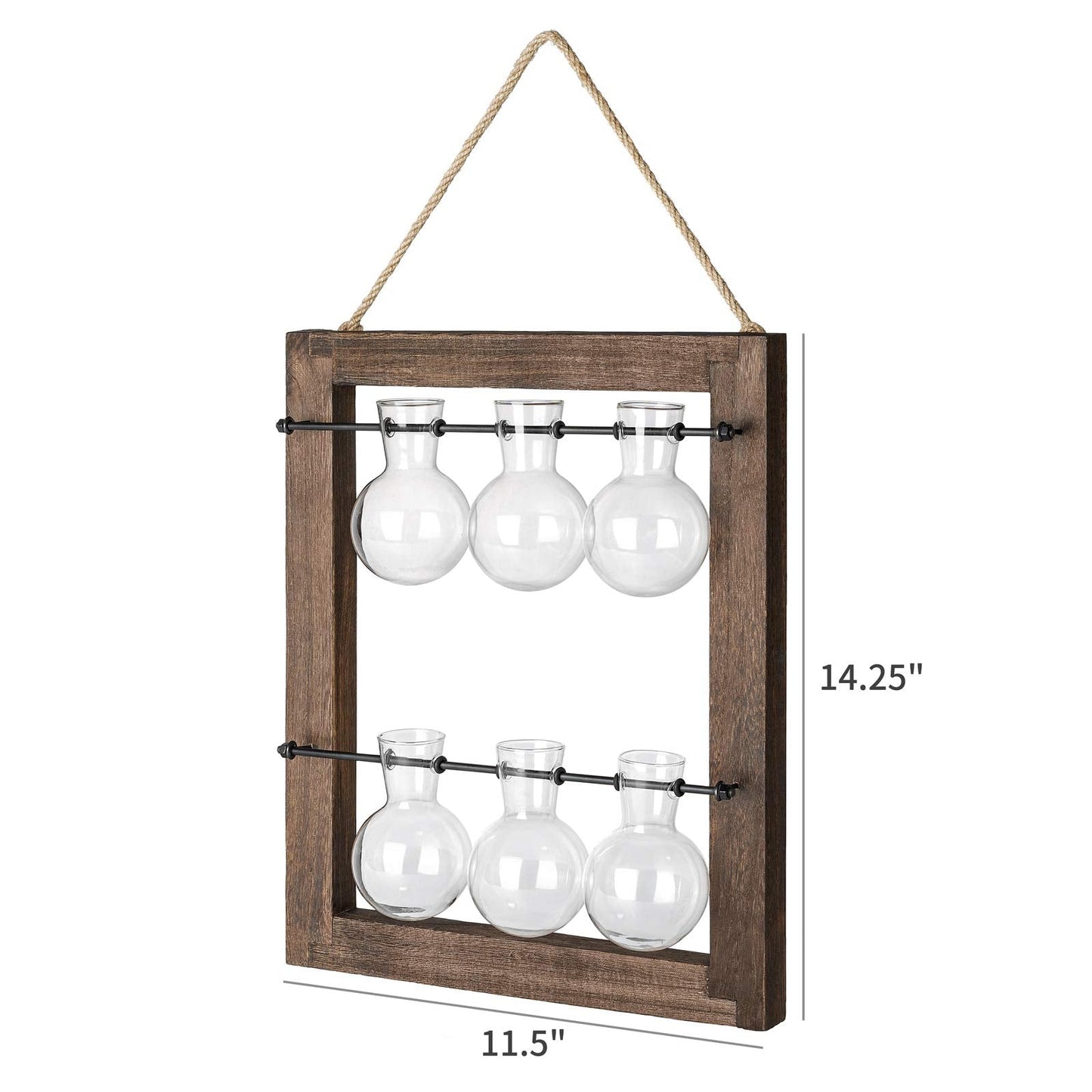Mkono Propagation Station Wall Hanging Glass Planter, Flower Bulb Vase Plant Terrarium with Retro Wooden Stand Double Layer for Hydroponics Plants Home Garden Office Decor