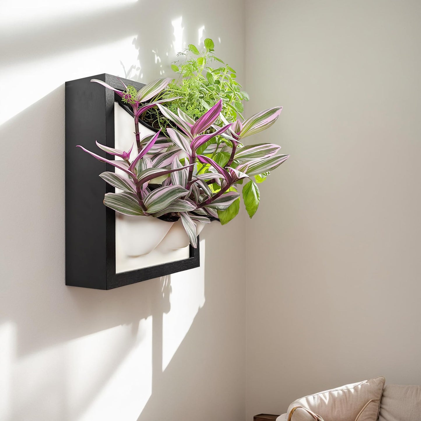 Awesome Plant Wall Garden 4 Vertical Wall Planter, 4 Pots Wood Frame Self Watering Living Planter for Home Office Decor, Wall-Mounted Planter for Indoor Houseplants (Black)