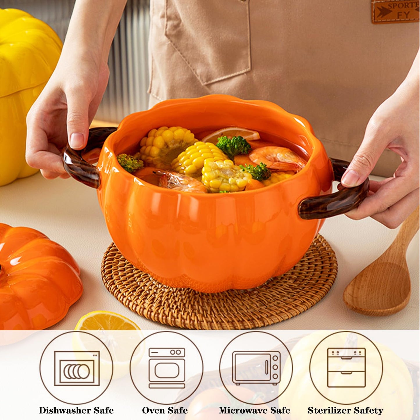 Dutch Oven Pot with Lid, Pumpkin Pottery Dessert Saucepan, Mini Baking Dish Cute Pumpkin Bowl, Covered Dutch Oven Ceramic Stockpot, Pumpkins-Shaped Casserole (Orange)