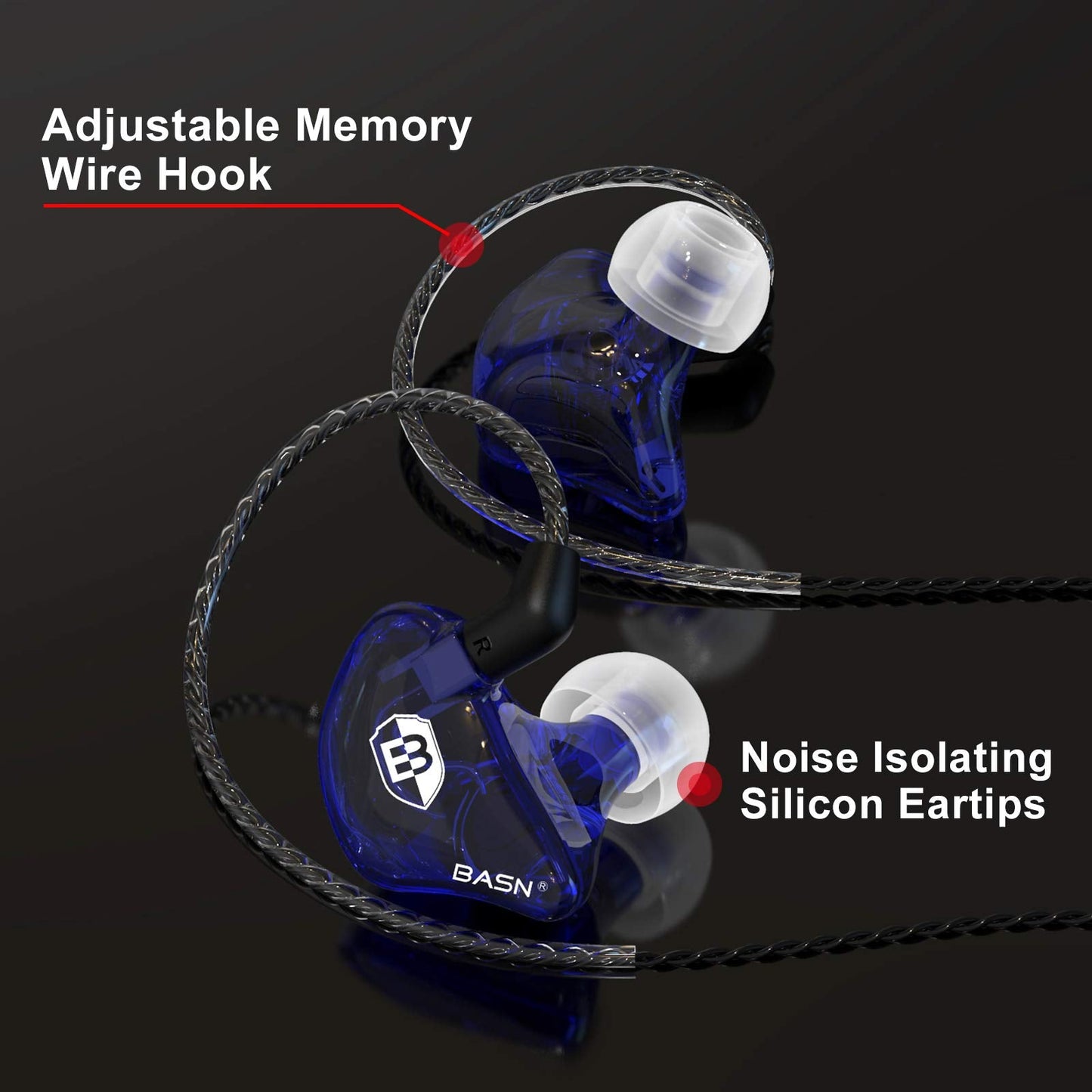 BASN Bsinger PRO in-Ear Monitors Hybrid Dynamic Dual Drivers Two Detachable MMCX Cables Musicians in-Ear Earbuds Headphones (Blue)