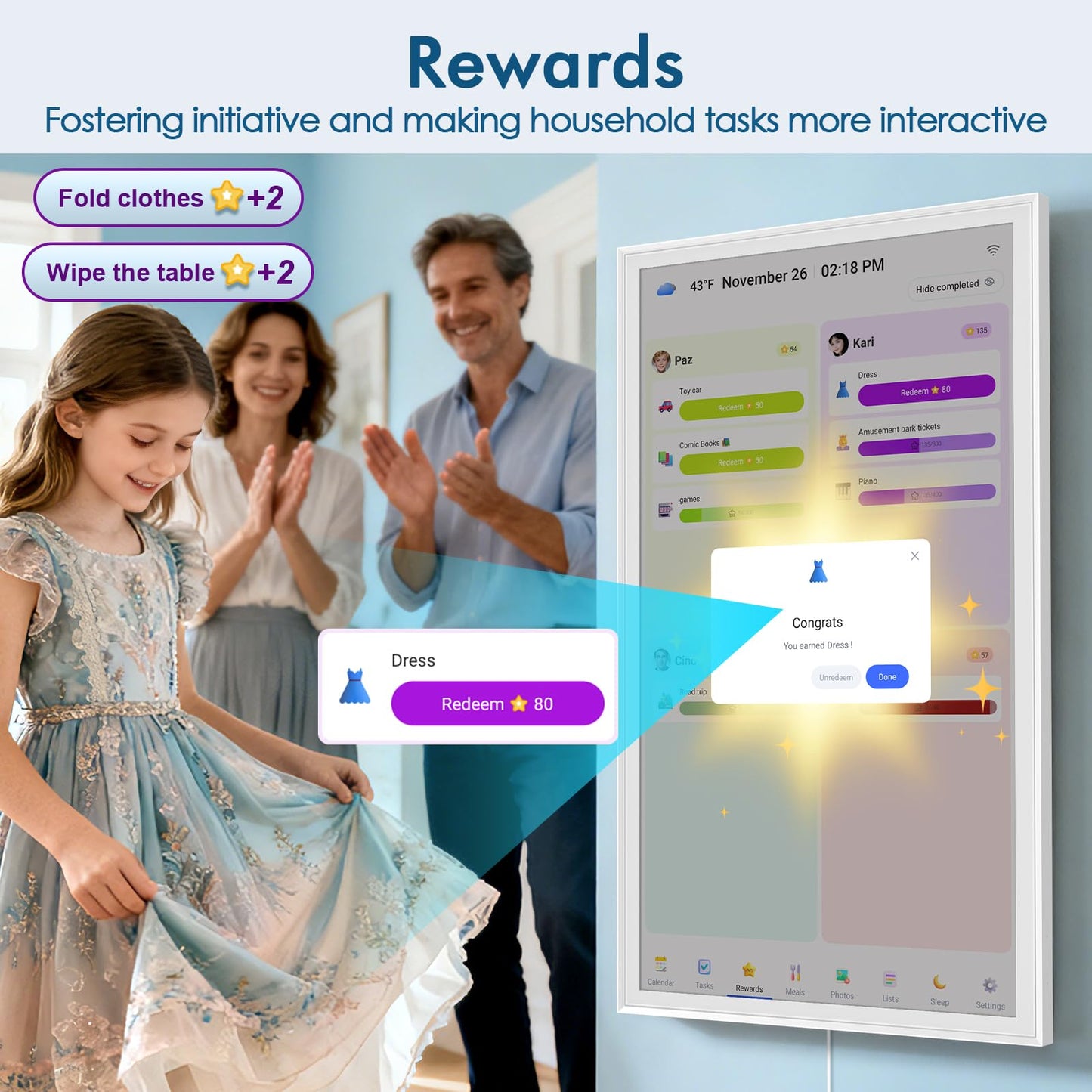 27 Inch Digital Calendar Max, Smart Chore Chart Electronic Weekly and Monthly Planner 1920 * 1080P IPS Display Wall Mount in Portrait or Landscape Schedules for Home and Office Gifts for Women
