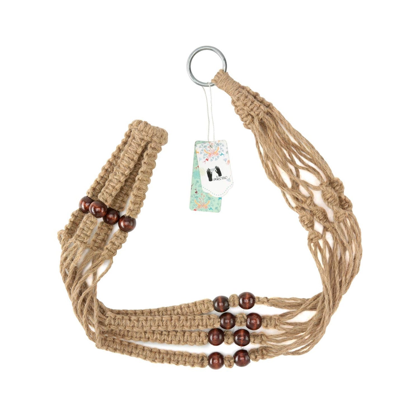 Mkono Macrame Plant Hanger Indoor Jute Hanging Planter Basket with Wood Beads Decorative Flower Pot Holder No Tassels for Indoor Outdoor Boho Home Decor 35 Inch, Brown, Set of 2 (POTS NOT Included)