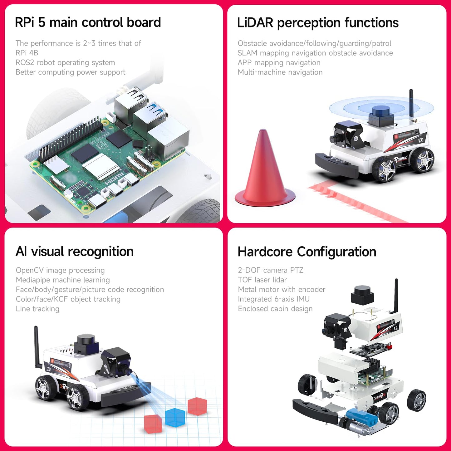 Yahboom Raspberry Pi 5 AI Visual ROS2 Smart Robot Car Kit 2DOF Carmer Autonomous Driving Lidar Stem Education Project for Teen Engineers Students (with Raspberry Pi5-16GB)
