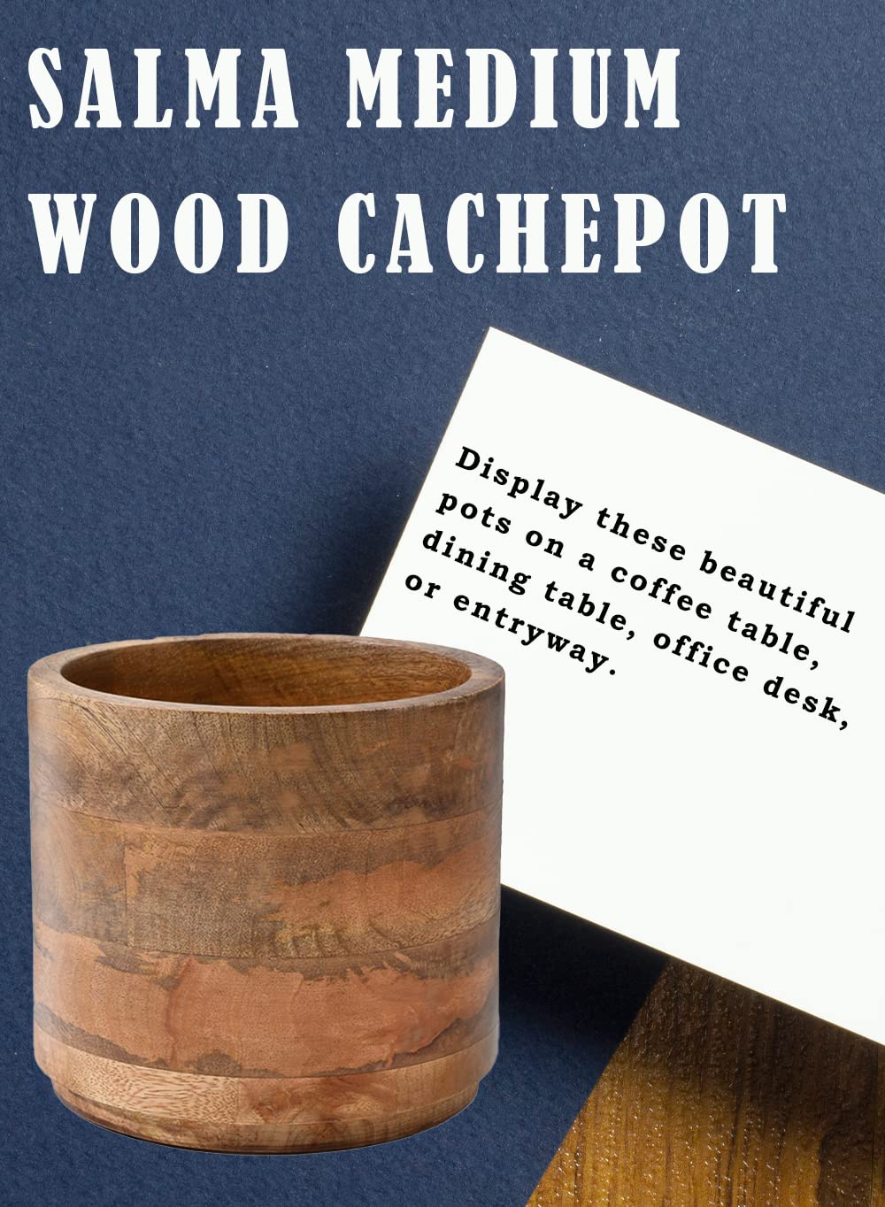 Serene Spaces Living Set of 6 Medium Mango Wood Cachepot, Natural Wooden Pot for Faux Flowers & Plants, Potted Indoor Plants, Home, Office, Restaurant Decor, Measures 6.5" Diameter & 6" Tall