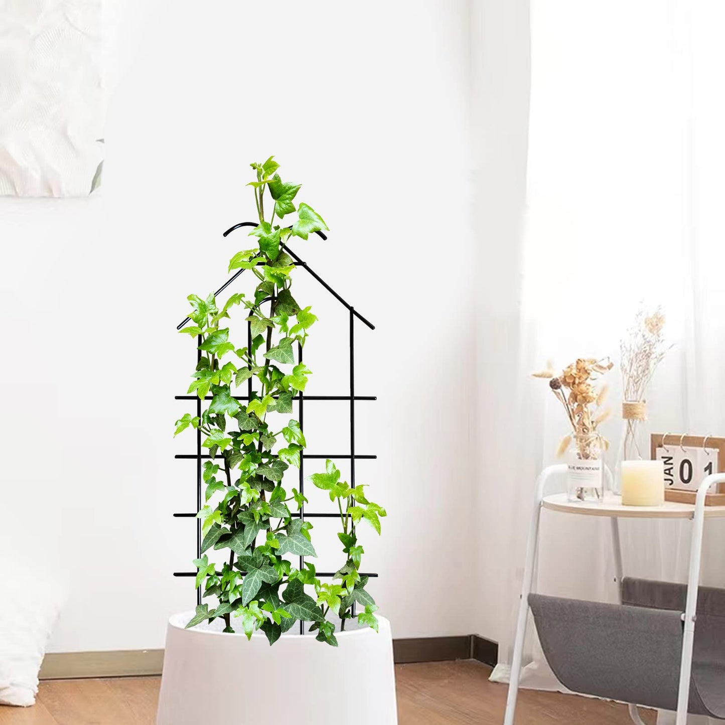 ARIFARO 24" Metal Garden Trellis for Climbing Plants, 4 Pack Plant Trellis for Potted Plants, Indoor Outdoor Black Trellis for Vines, Flowers, House Plants, 10" Wide