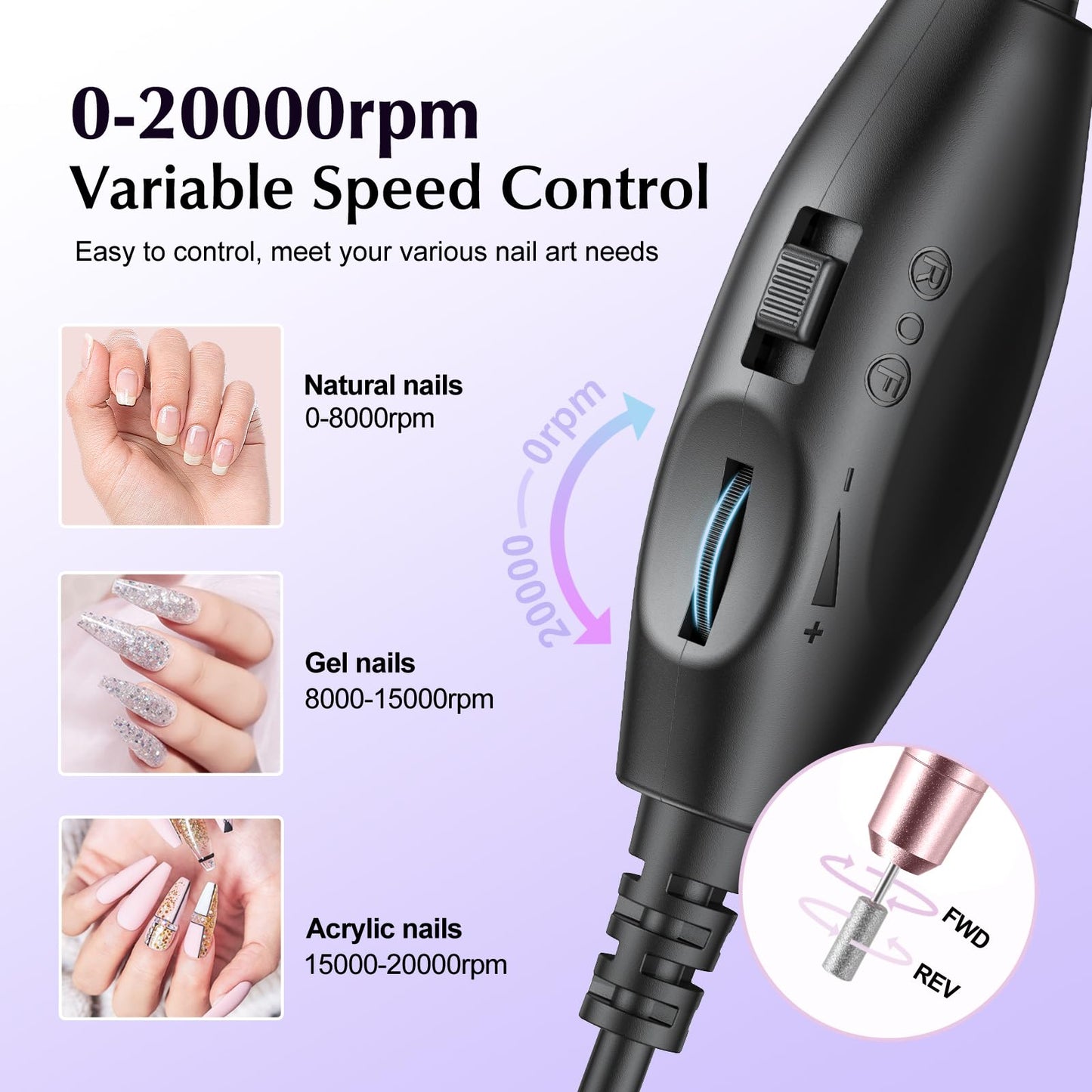 COSLUS Electric Nail Drill File Professional: for Acrylic Gel Dip Powder Nails Portable Nail Machine Kit Manicure Pedicure Tools Polishing Set with Nail Drill Bits Sanding Bands