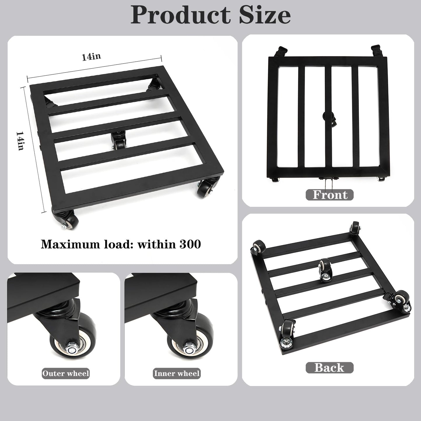 Goooxim 14 Inch Plant Dolly with Wheels - Heavy Duty Steel Caddy for Indoor & Outdoor Pots, 360° Rotating Rollers, Detachable Handle, High Capacity for Easy Mobility & Stability