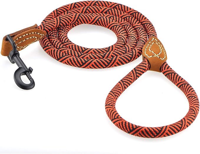 Mile High Life | Mountain Climbing Dog Rope Leash with Heavy Duty Metal Sturdy Clasp | Genuine Leather Tailored Connection with Strong Stitches (Red, 72 Inch (Pack of 1))