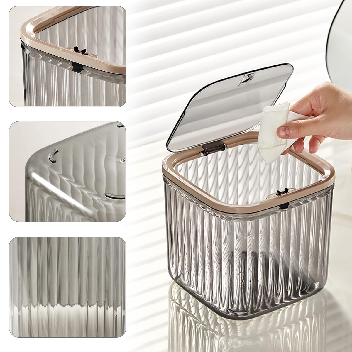 Tomonobu Mini Trash Can with Lid,Removable Small Garbage Can, Ultimate Mini Desktop Storage Box, Tiny Trash Can for Car, Bathroom, Kitchen or Bedroom
