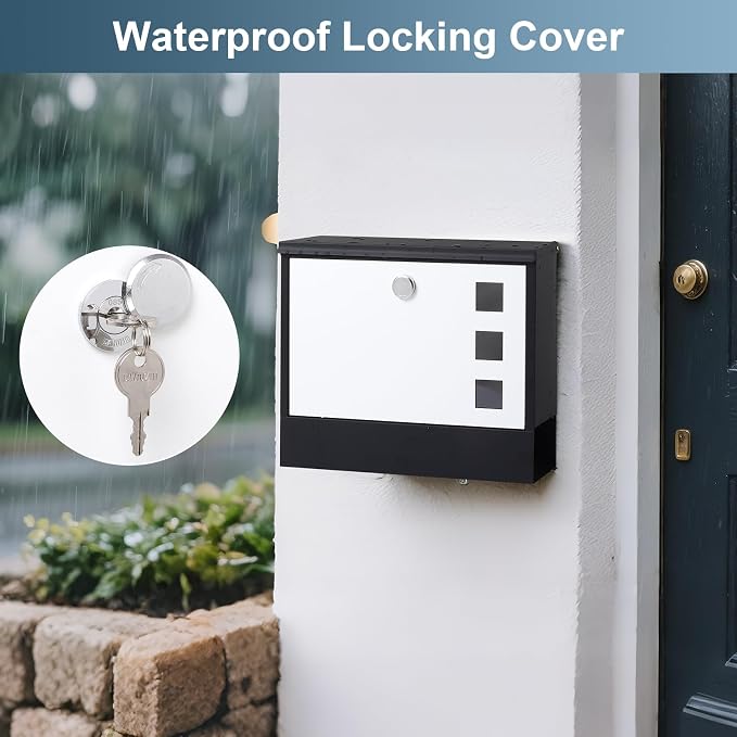 Locking Mailbox Wall Mounted Vertical– Jssmst mailboxes with Key Lock and Newspaper Compartment, Key Lock Drop Box Large Capacity, 14.3 x 3.8 x 11.8 Inch, White,SM-HPB911WN