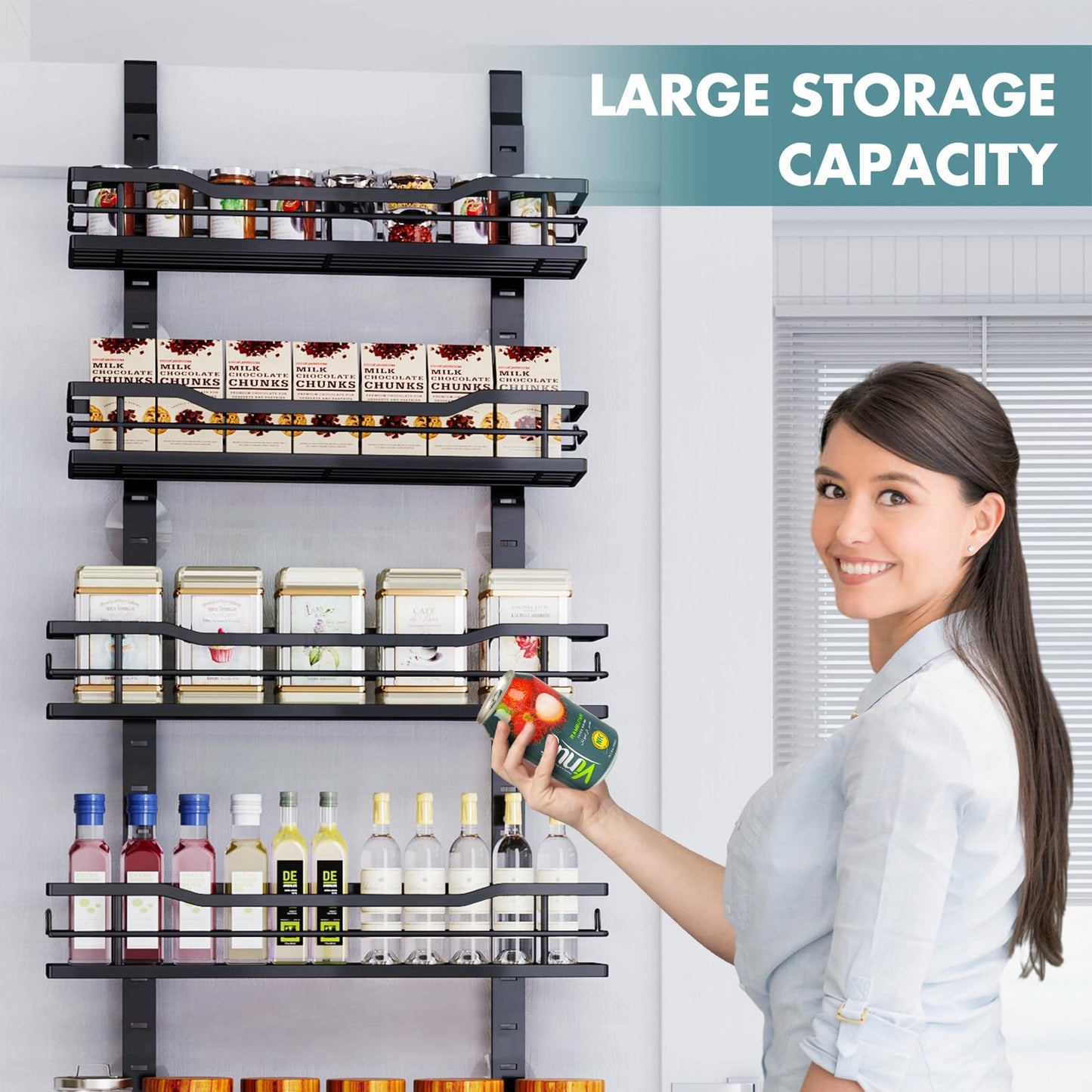 Over The Door Pantry Organizer,9-Tier Over The Door Organizer with Adjustable Basket,Metal Hanging Pantry Organizers and Storage for Kitchen, Back of Door Seasoning Rack