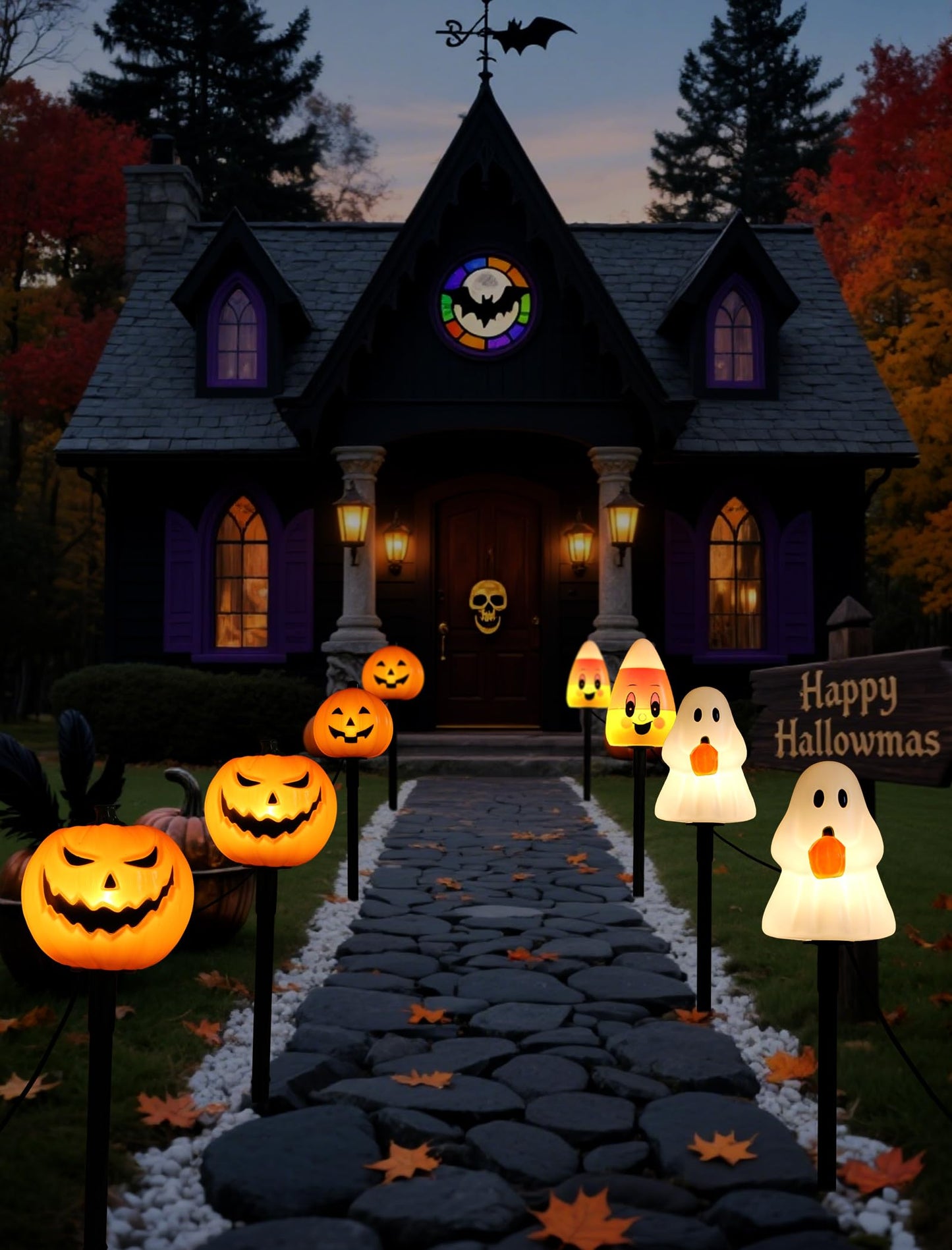 Spooktacular Glow: 5 Pack Plug-in Halloween Pumpkin Pathway Lights