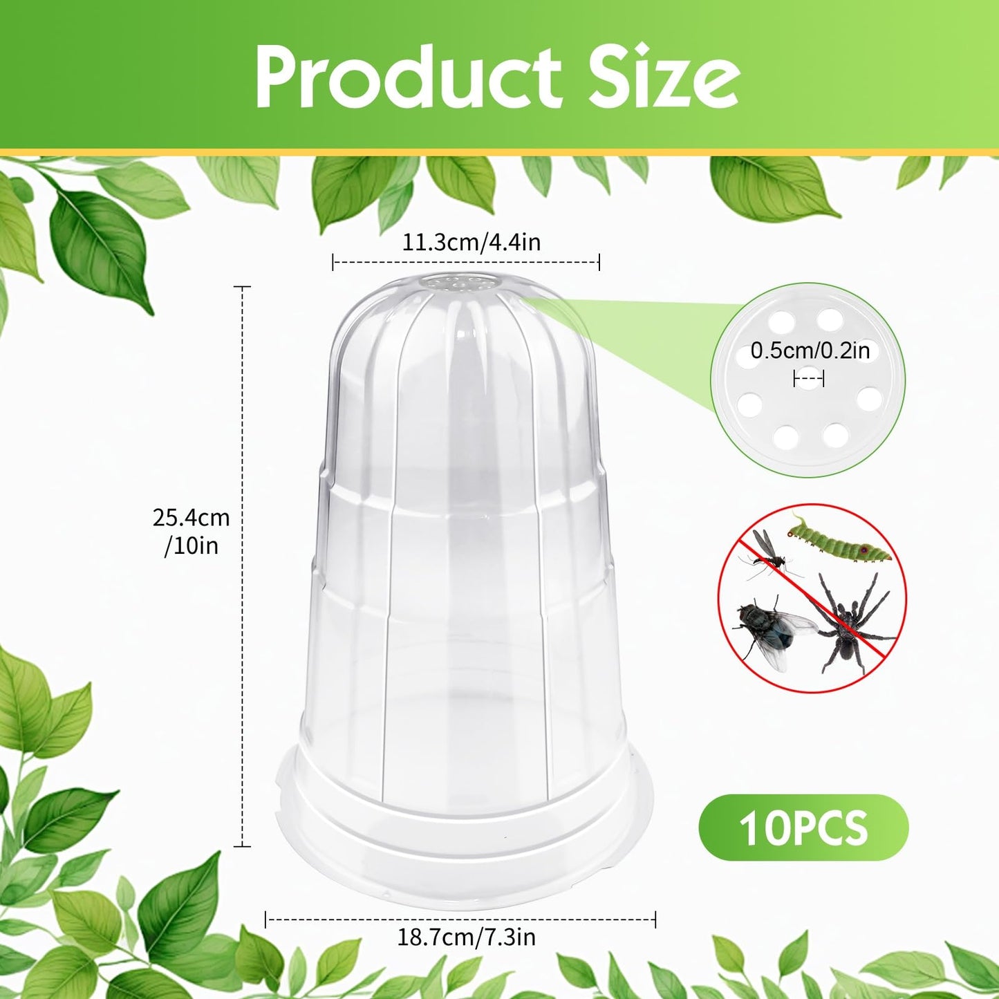 SEOIMU 10 Pcs Upgraded Transparent Garden Cloches for Plants, Reusable Plant Covers, Plant Protectors from Animals for Garden Plants, Plant Covers Freeze Protection, Compatible with Slug Collar