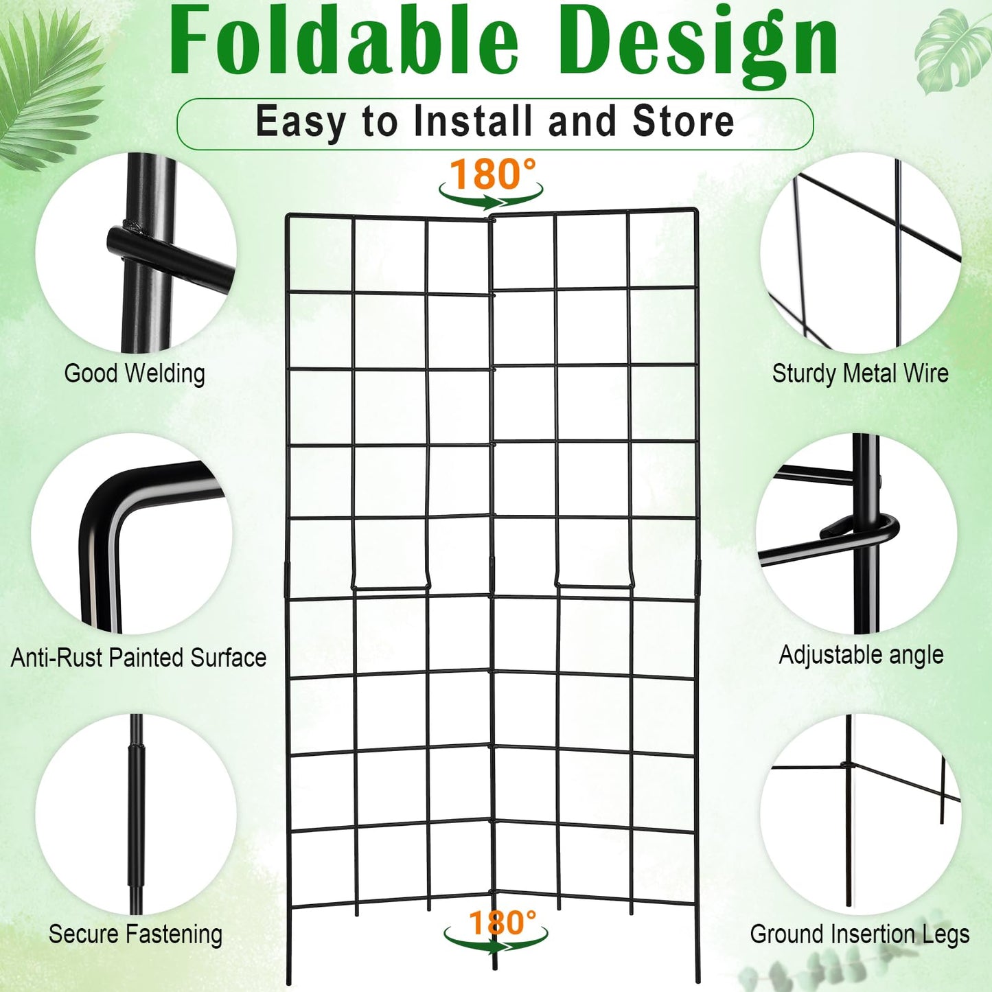 59" H x 31" L Foldable Garden Support Frame, Two Panel Metal Trellis Frame for Raised Beds, Outdoor Support Frame for Garden Beds, Yards