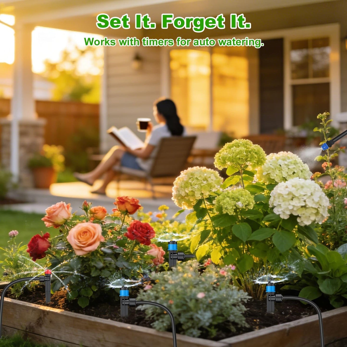 250FT Drip Irrigation System Kit New Quick-Connect, Automatic Garden Watering Misting System for Greenhouse, Yard, Lawn, Plant with 5/16 inch Hose 1/4 inch Distribution Tubing and Accessories
