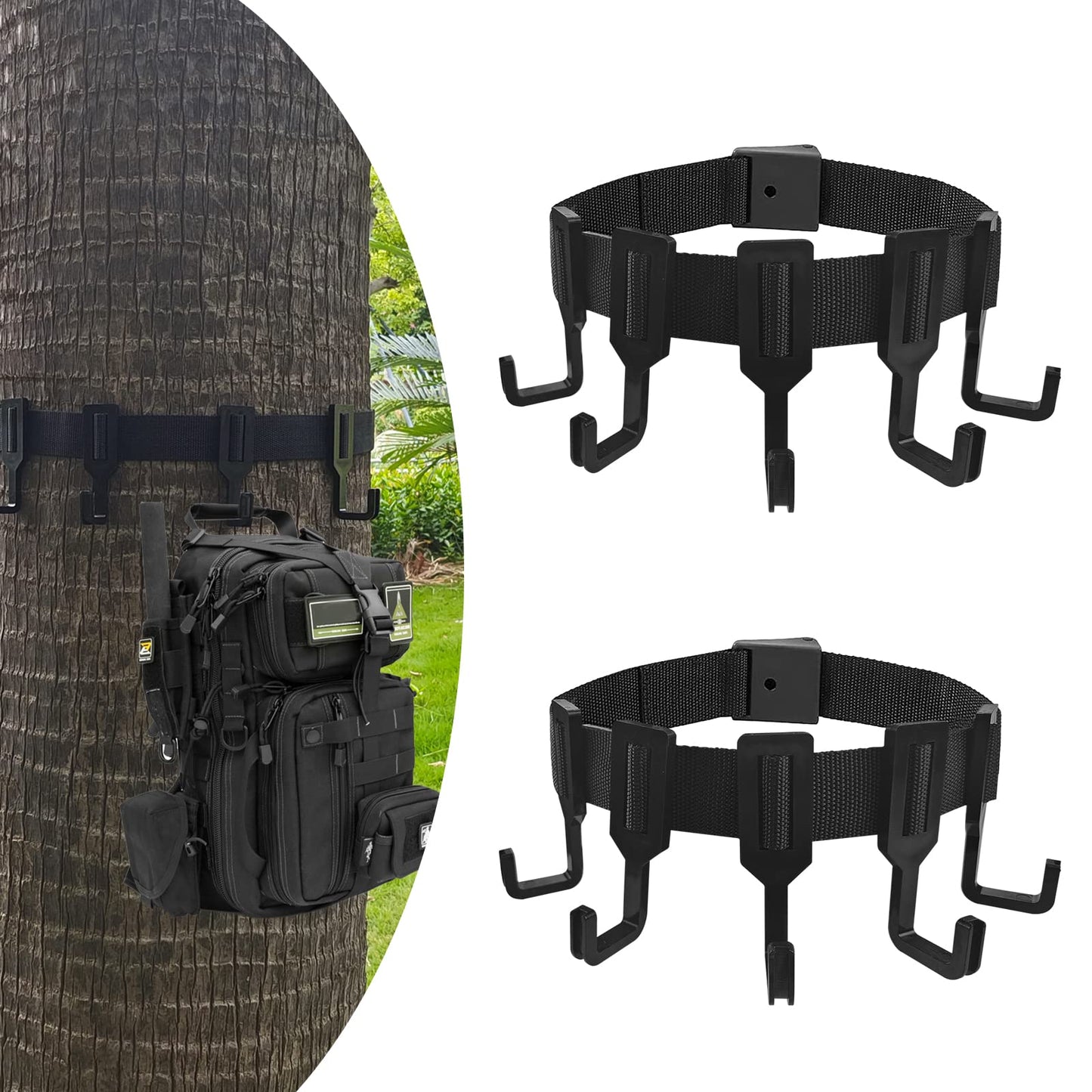 Sailortenx Treestand Strap Gear Hangers 2 Pack with 10 Large Hooks, Lightweight Multi-Hook Accessory Holder, Outdoor Tree Stand Bow & Gear Hanger for Hunting, Camping, Hiking