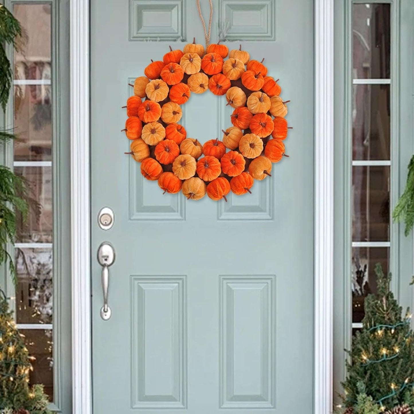 Thanksgiving Pumpkin Wreath Artificial Fall Harvest Wreath Autumn Hanging Garland for Thanksgiving Festival Holiday Window Party Decor