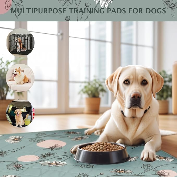 IEUUMLER Washable Pee Pads for Dogs, 2 Pack Non-Slip & Waterproof Whelping Pad, Reusable Puppy Potty Training With Fast Absorbent for Playpen EU007 (Green Daisy, 24"X48"-2pcs)