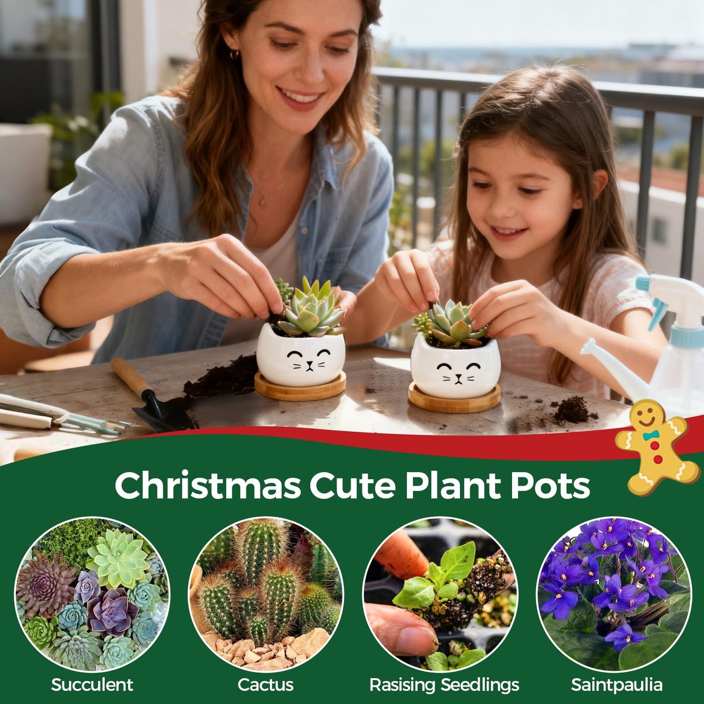 T4U Cat Planter 3.8 Inch, 3 Pcs Cute Cat Small Plant Pots for Indoor Plants, Mini Cat Succulent Pots for Plants, Ceramic Succulent Planters with Drainage, Tiny Flower Pots