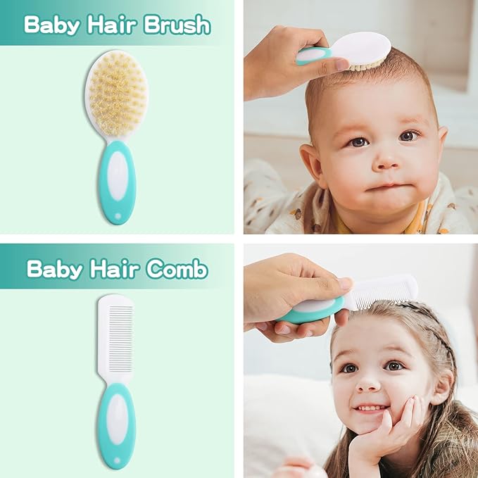 Baby Grooming Kit, Electric Safety Nail Trimmer Baby Nursery Kit,Infant Safety Care Set with Hair Brush Comb Nail Clipper Nasal Aspirator,Baby Essentials Kit for Newborn Girls Boys (20 Pc Green Kit)