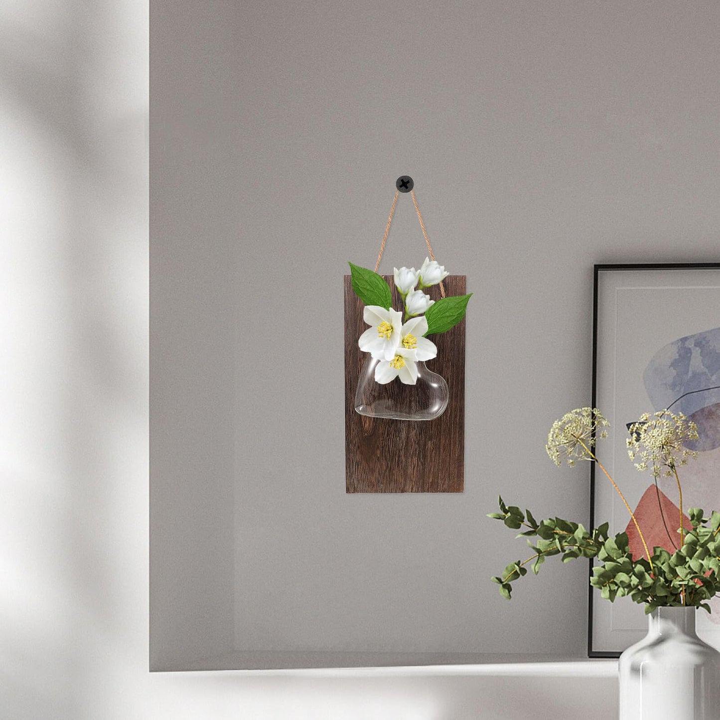 BIUDECO Glass Hydroponic Wall Vase with Wooden Stand, Indoor Plant Terrarium for Propagation and Home Decoration, Air Planter Glass Bud Terrarium for Living Room and Office