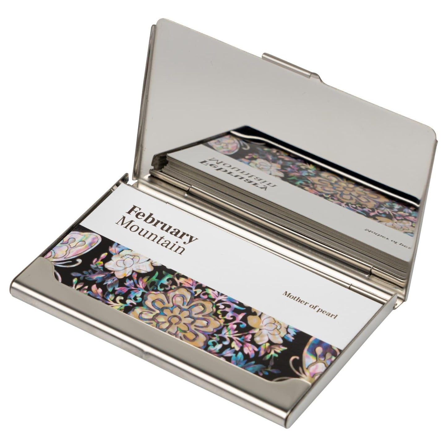 February Mountain Korean Mother-of-Pearl Business Card Holder – Crane & Deer Nature Design | Unique Asian Art Office Gift for Men & Women | Elegant Card Case for Professionals