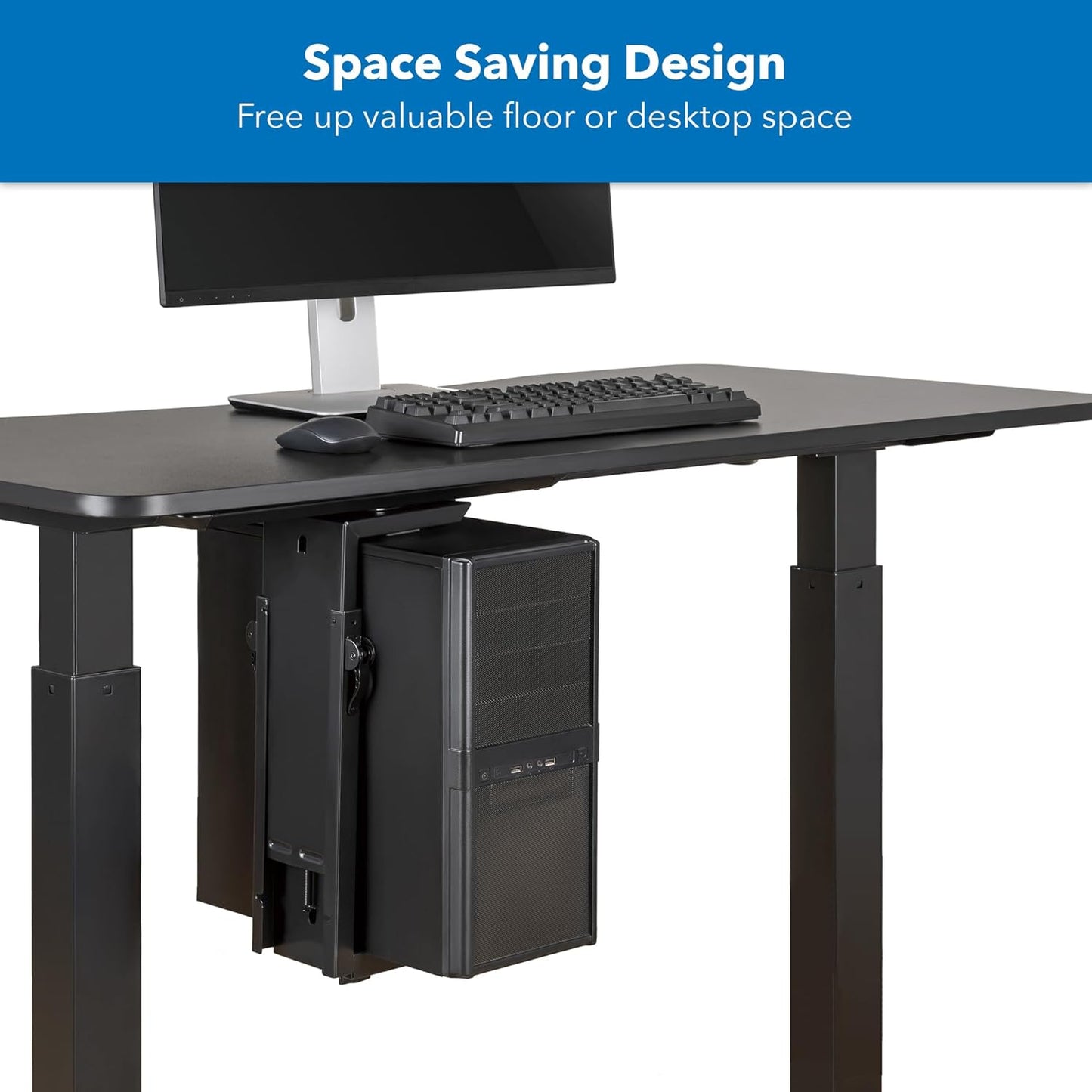 Mount-It! CPU Under Desk Mount Bracket Rack, Adjustable Computer Tower Desk Mount with Sliding Track, 33 lbs Capacity, Black