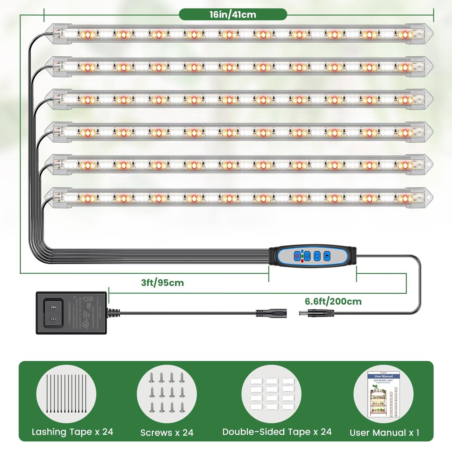 Kullsinss Under Cabinet Grow Light Strip, 36W 360LEDs Grow Lights for Indoor Plant Full Spectrum 660nm/3000K/6000K Grow Lamp with 6/12/16H Timer, 3 Spectrum Modes, 5 Brightness Levels (6 Bars/2 Pack)