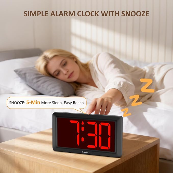 Soobest 9.5 Inch LED Digital Wall Clock Battery Operated, Auto & Manual Dimmer Display, Easy to Read Big Digits with Alarm for Seniors, Modern Decor for Living Room, Bedroom, Office (3.2" Numbers)