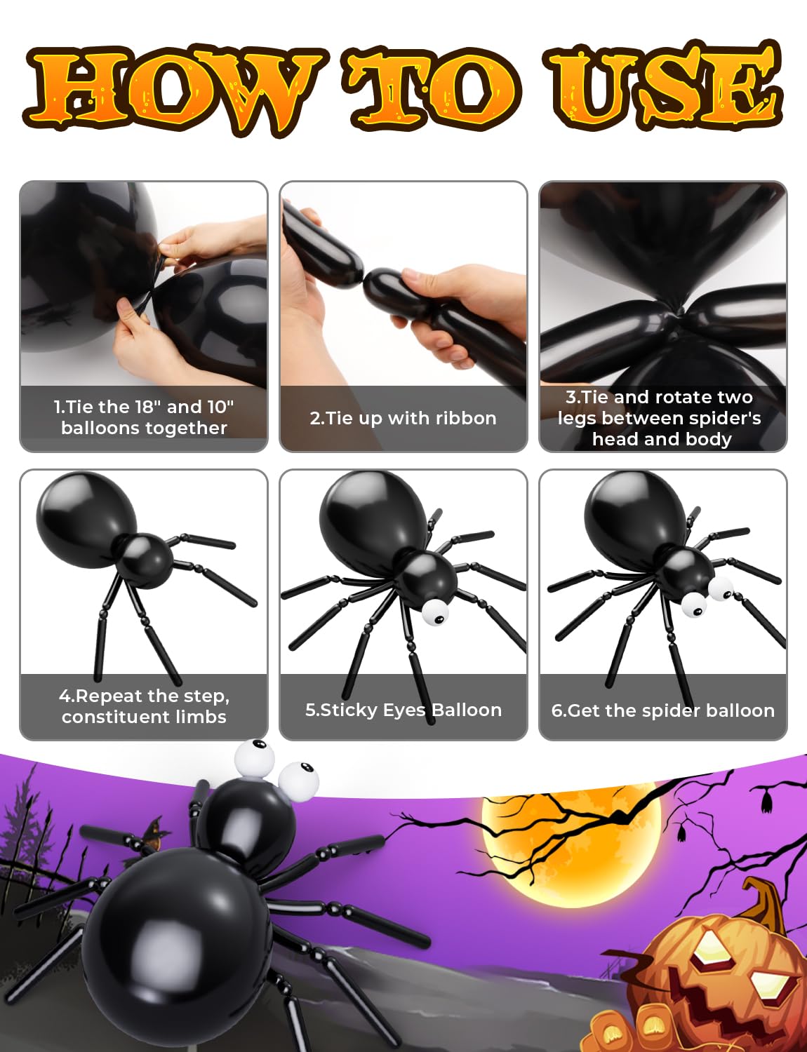 Adeyoo Halloween Balloon Garland Arch Kit - Purple Green Black Balloons with Boo, Bat Foil Balloons Spooky Eyeball Latex Balloon for Halloween Birthday Party Decorations, Indoor Outdoor