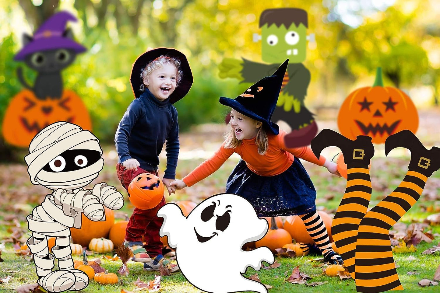 Funnlot Halloween Decorations Outdoor 8PCS Cute Halloween Yard Stakes Halloween Garden Stake Witch Feet Skeleton Mummy Frankenstein Halloween Lawn Sign Halloween Yard Decor Pumpkin Decorations Outdoor