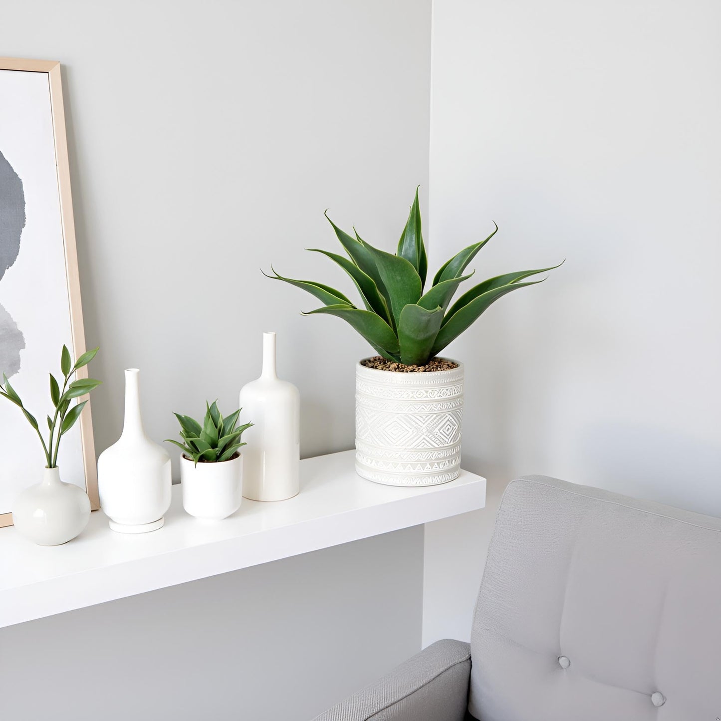 Hisow Artificial Potted Plants, 13.8" Artificial Succulent Fake Aloe, Large Faux Aloe Plant in Pot for Home Office Room Bedroom Kitchen Garden Decor (Grey)