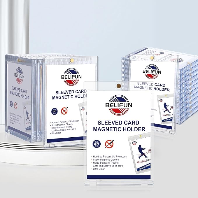 20-Pack One Touch Sleeved-Card Magnetic-Holders - 35PT Trading Card Holders, UV Protection Clear Acrylic Card Cases, Magnet Case Protectors for Game Cards, Baseball Cards, Sports Cards, Standard Cards
